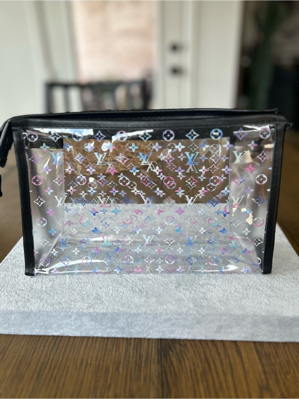 Clear Iridescent Monogram Cosmetic Pouch - Black Trim